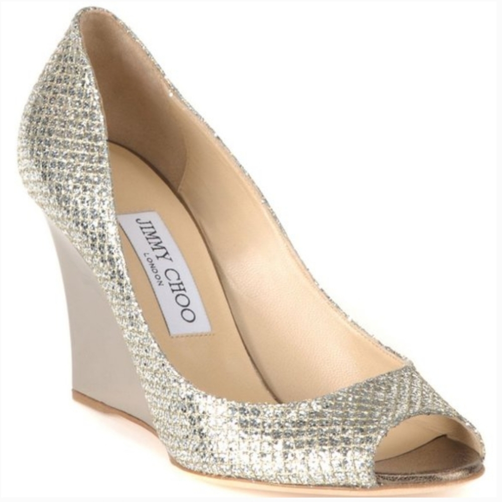 Jimmy Choo baxen peep toe wedge glitter